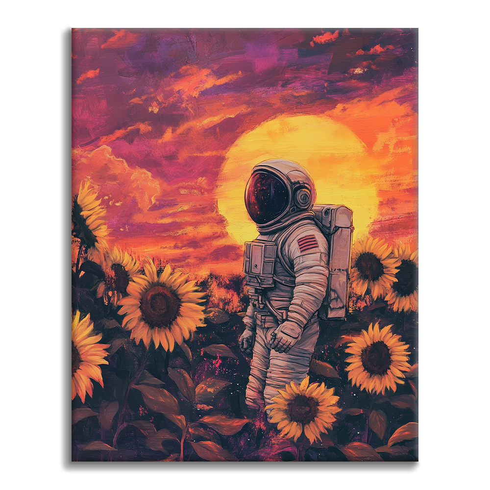 Astronautti auringonkukkakentillä - maalaa numeroilla
