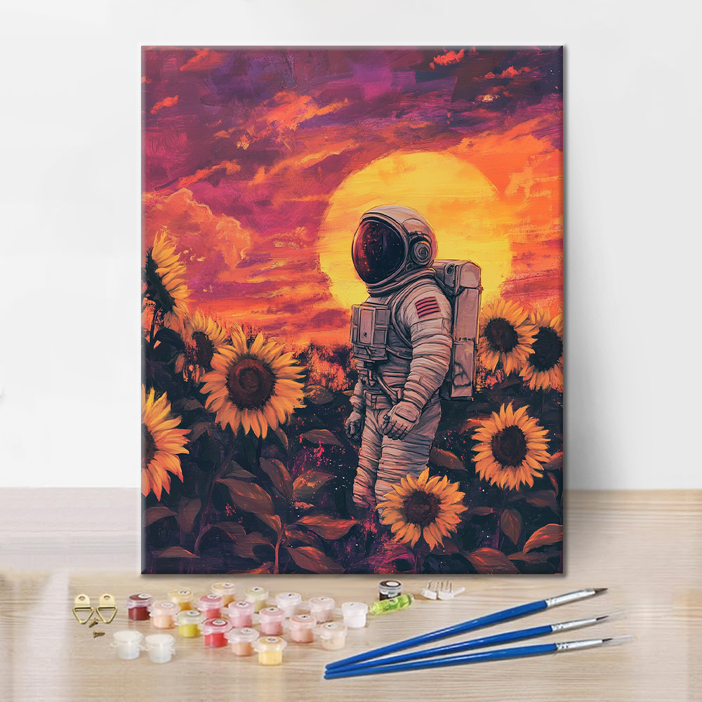 Astronautti auringonkukkakentillä - maalaa numeroilla