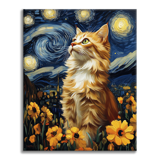 Tähtiyö-kissa - Maalaa numeroilla