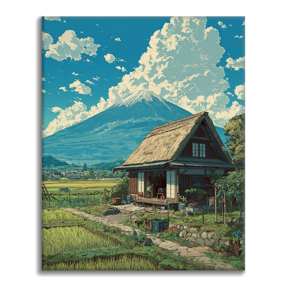 Mökki Fuji-vuoren alla - Paint by Numbers