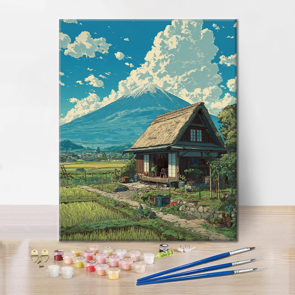 Mökki Fuji-vuoren alla - Paint by Numbers