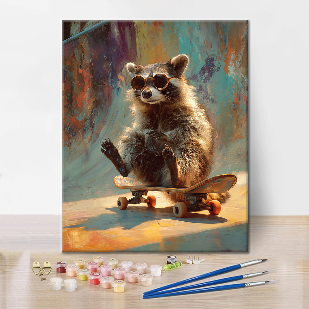 Raccoon-skeittilauta - Maalaa numeroiden mukaan