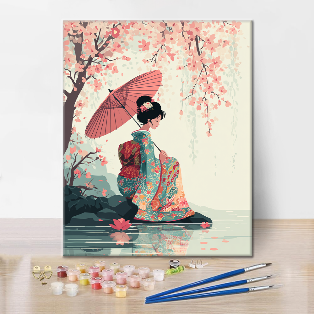 Sakura-sateenvarjo - Maalaa numeroiden mukaan