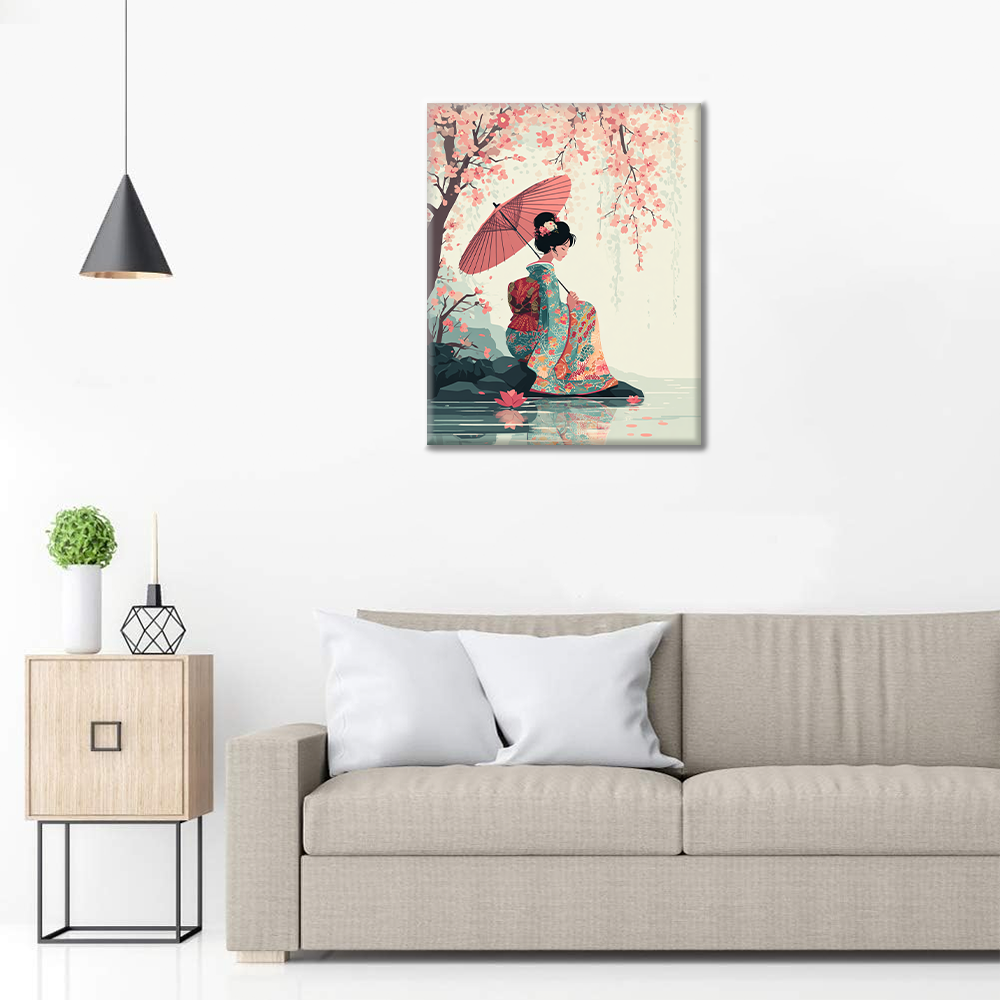 Sakura-sateenvarjo - Maalaa numeroiden mukaan