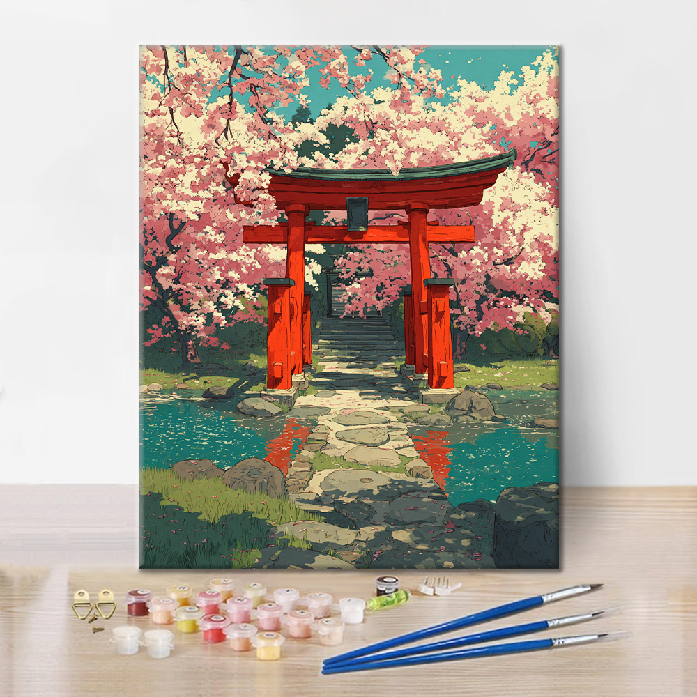 Kirsikankukka-torii - Maalaa numeroiden mukaan