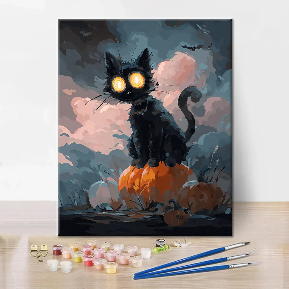 Halloween musta kissa - Maalaa numeroiden mukaan