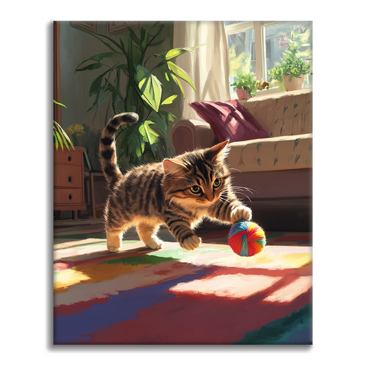 Kissa ja värikäs pallo - Maalaa numeroilla