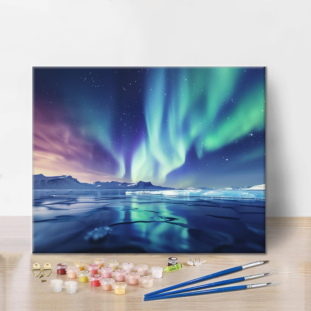 Aurora ja järvi - Maalaa numeroilla