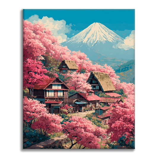 Sakura-huvila Fuji-vuorella - Maalaa numeroilla