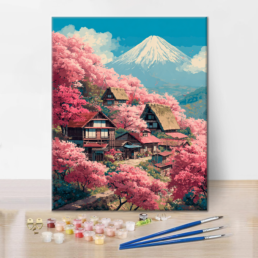 Sakura-huvila Fuji-vuorella - Maalaa numeroilla