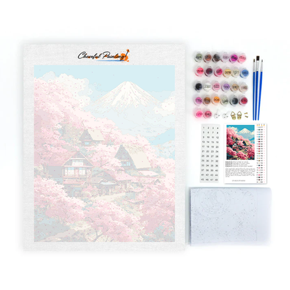 Sakura-huvila Fuji-vuorella - Maalaa numeroilla