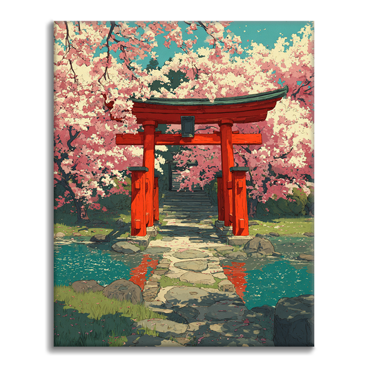 Kirsikankukka-torii - Maalaa numeroiden mukaan