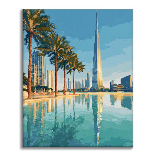Dubain siluetin heijastukset - Maalaa numeroilla