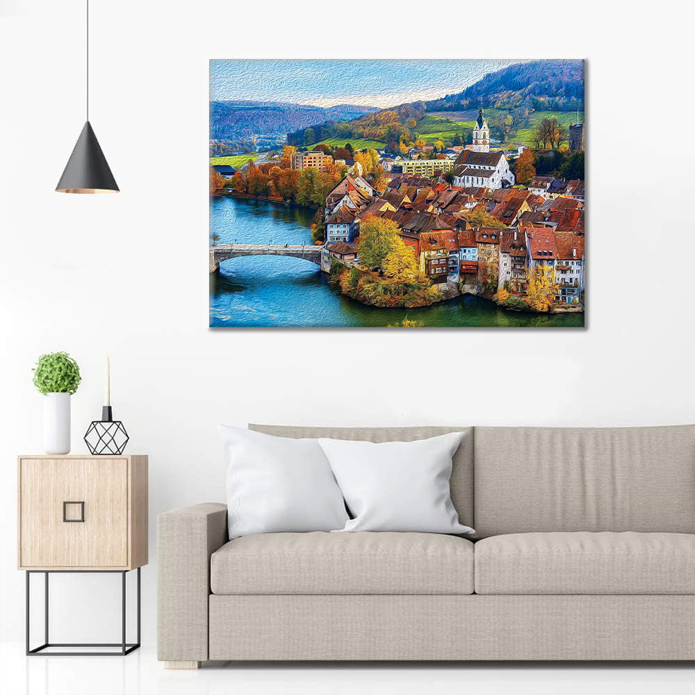 Colorcraft Sveitsin joki kylä - Maalaa numeroilla